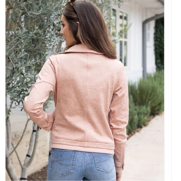 Grace & Lace Move Free Leather Like Moto Jacket in Blush, Like New - Picture 5 of 15